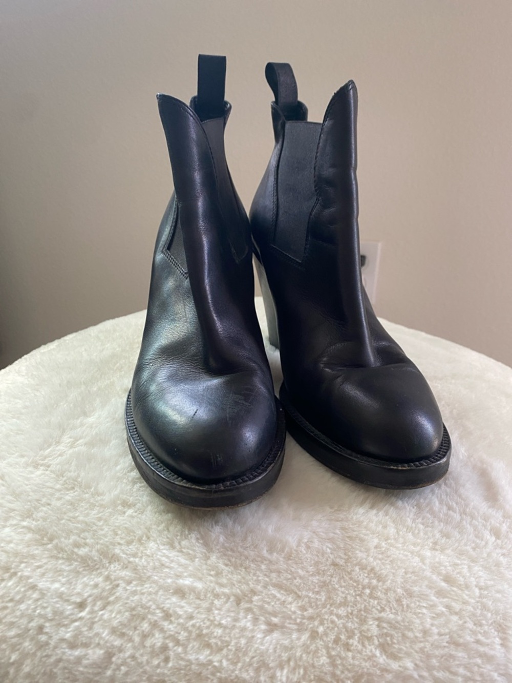 Acne Black Leather Ankle Booties with Block Heel - Picture 3 of 3